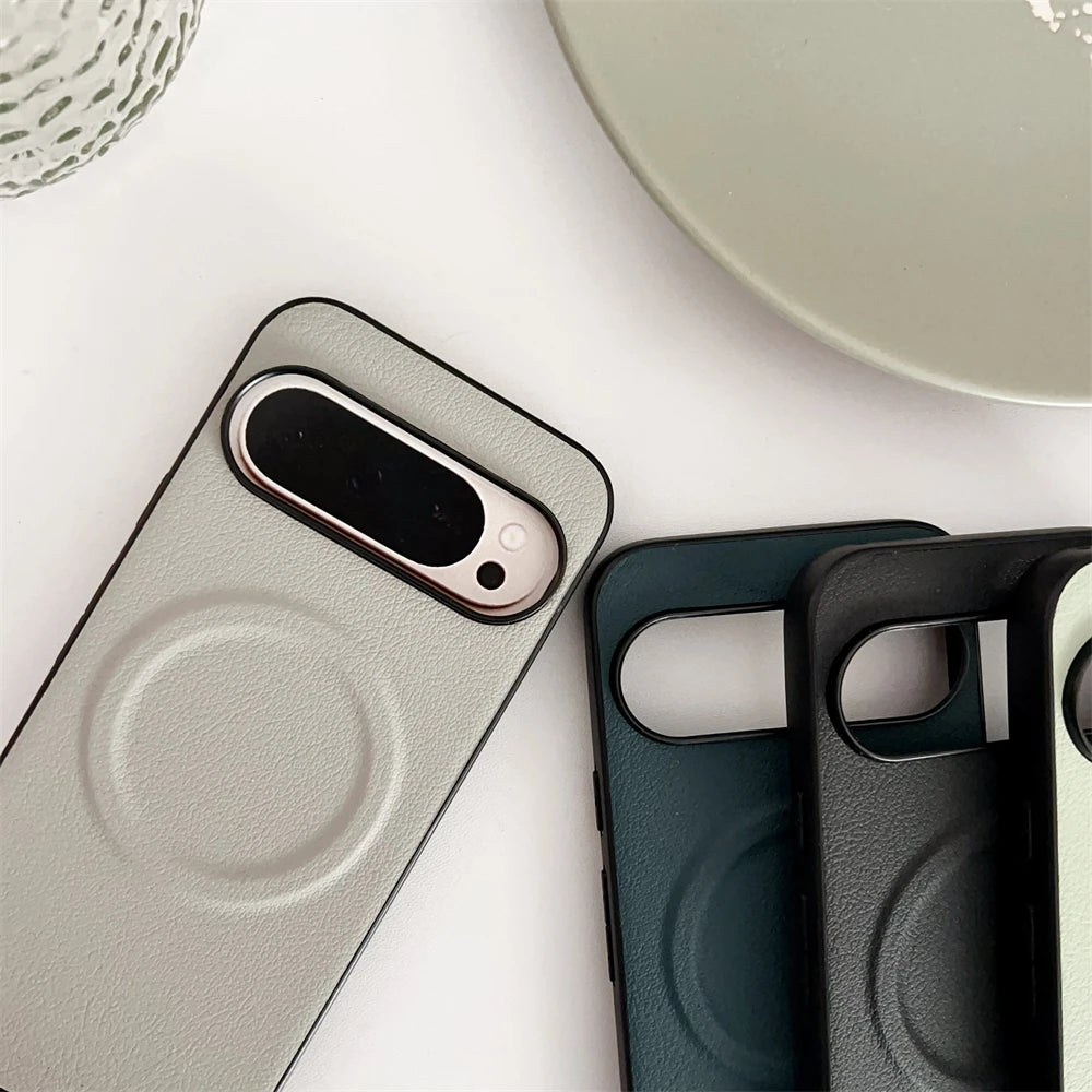Vegan Leather Ultra Thin Phone Case For Google Pixel 10 Pro XL 8 8A 7 7A 6 9 Pro XL For Magsafe Magnetic Shockproof Solid Cover