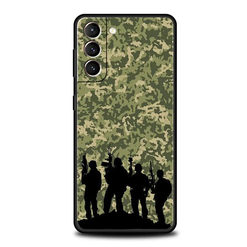 Camouflage Camo Military Army Phone Case For Samsung Galaxy S25 S24 S23 FE S22 Ultra S20 S21 5G S10 Plus S10E Soft Black Cover