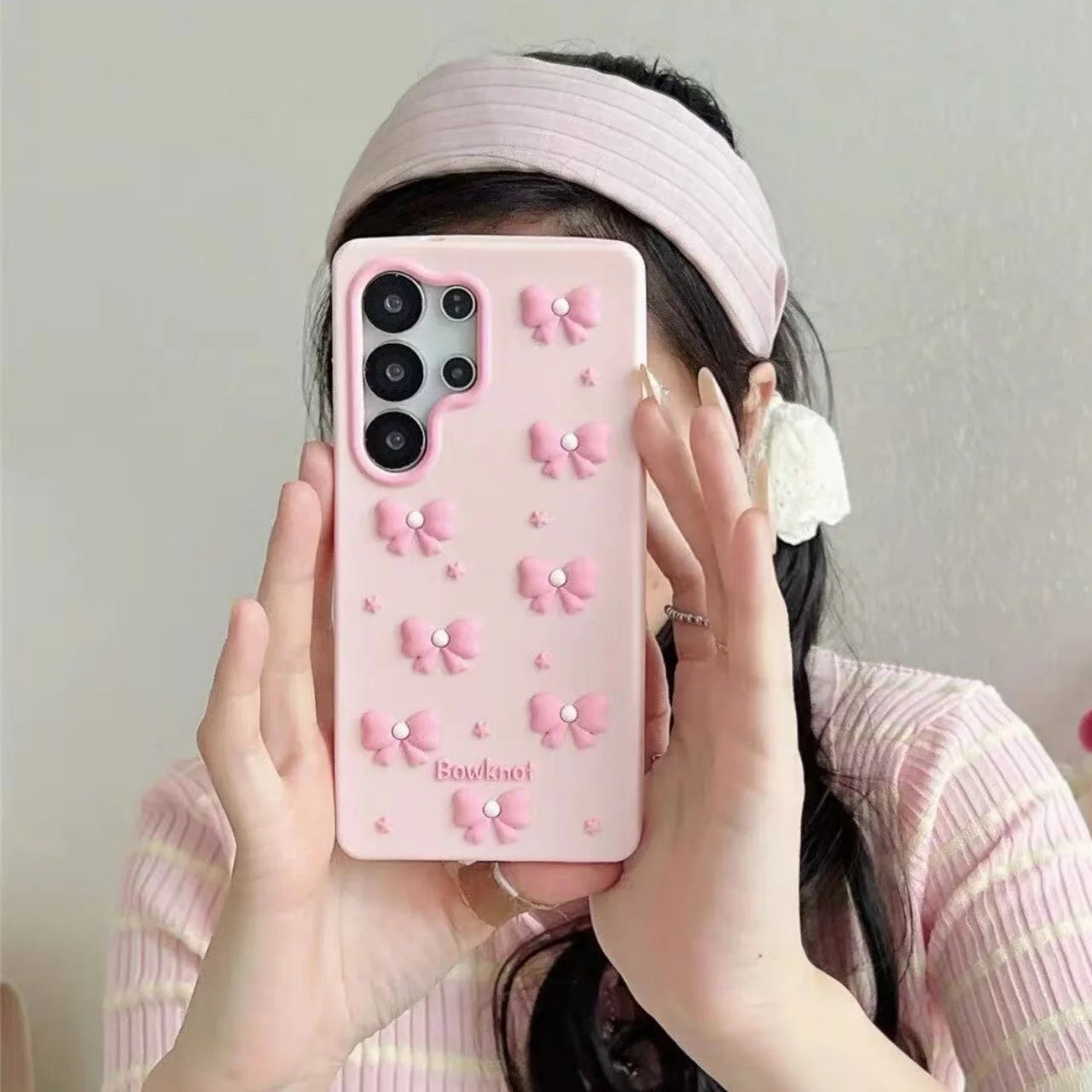 For Samsung S26 S25 S24 S23 S22 Ultra FE A57 A37 A07 A06 A56 A36 A26 A17 A16 A15 A35 A55 A24 3D Cartoon Bowknot Mirror Case