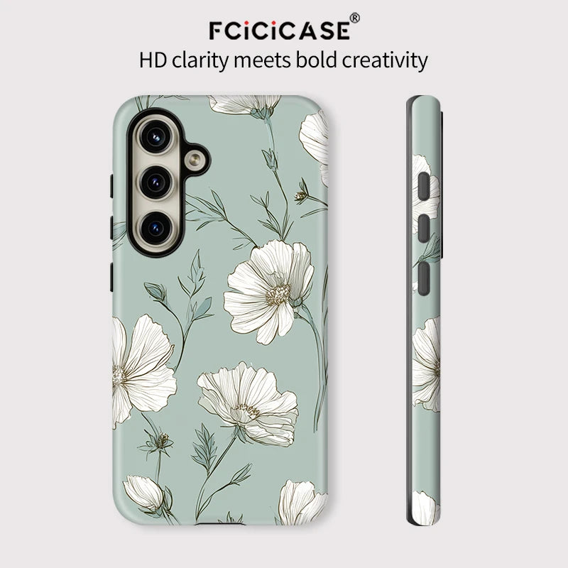 Fcicicase 2 in 1 PC TPU Soft Phone Case For Samsung Galaxy A56 A36 A26 A16 5G Shockproof Matte Flower Pattern Protective Cover