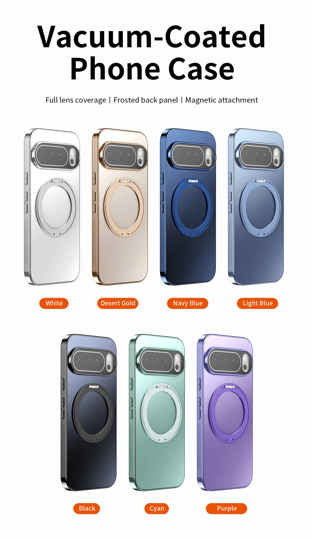 Luxury Rotating Magnet Ring Magnetic Stand Phone Case For Google Pixel9 10 Pro XL 9A 8 8A Solid Color Plating PC Protector Cover