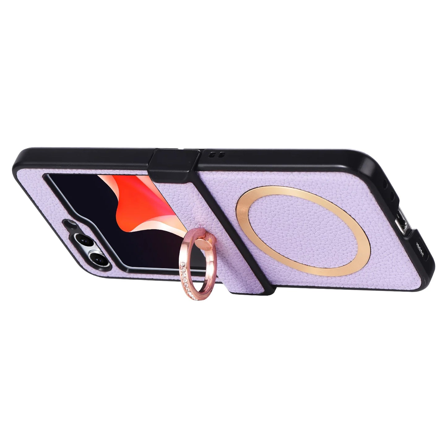 Grain Of Cloth Diamond Ring Bracket Case for Samsung Galaxy Z Flip 3 4 5 6 7 ZFlip 7 Flip 7FE Finger Ring Magnetic Stand Cover