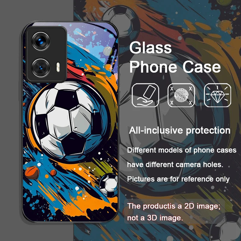 Creative Football Printed Pattern Tempered Glass Phone Case for Motorola Moto Edge 50 Fusion 40 Neo 30 Pro G85 G84 G54 G24 Cover
