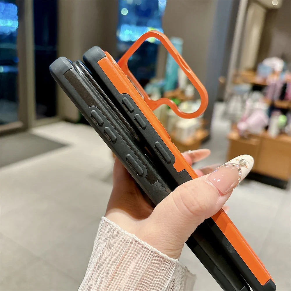 Lens Mount Luggage Armor Phone Case for Samsung S26 S25 S24 S23 Ultra Solid Color Striped Shockproof Bumper Protection Cover