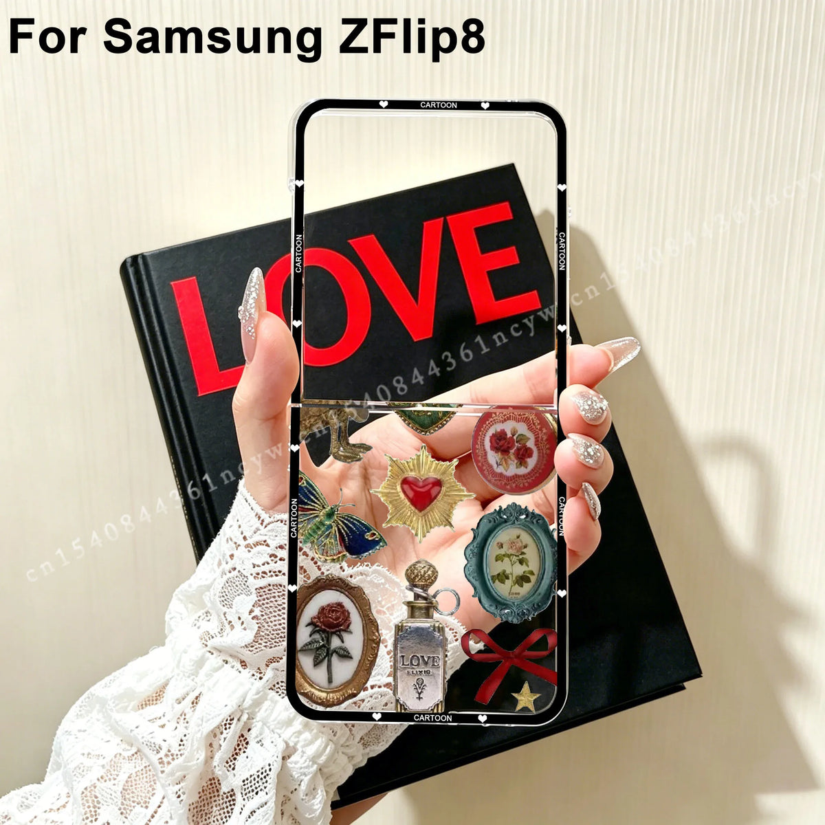 For Samsung Z Flip 8 Beaded Pomegranate Sun Phone Case for Samsung Galaxy Z Flip 8 ZFlip8 Flip8 Clear Hard PC Folding Cover