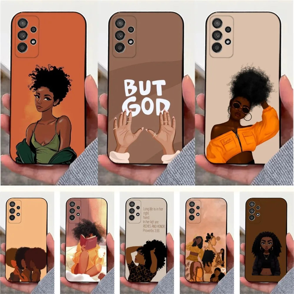 Black Girl A-Afro Phone Case For Samsung S25,S24,S23,S22,S20,S21,S10,Ultra,Plus,Lite,FE,Soft Silicone Black Cover