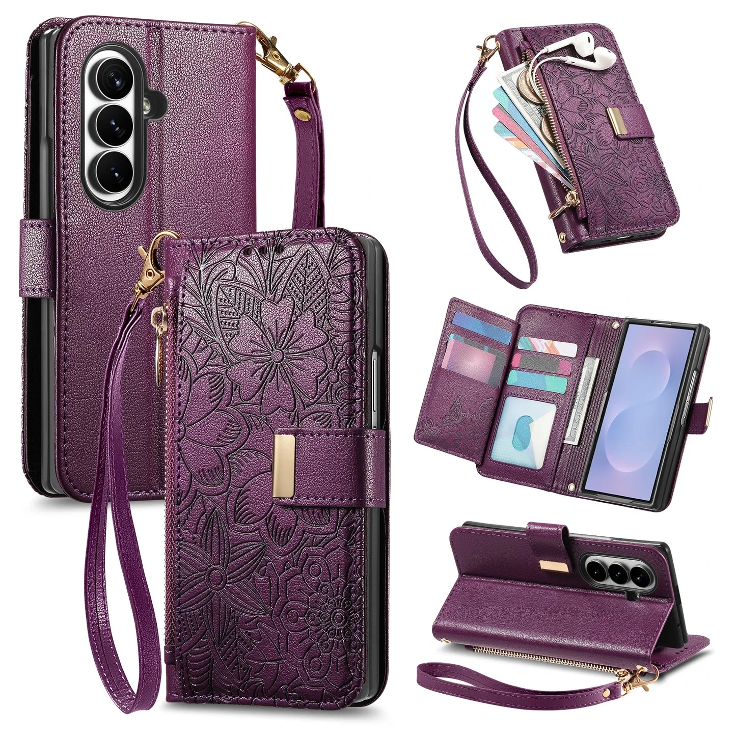 For Samsung Galaxy Z Fold 8 Ultra 5G Case Luxury Leather Zipper Crossbody Flip Wallet Card Slot Bracket Shockproof Back Cover