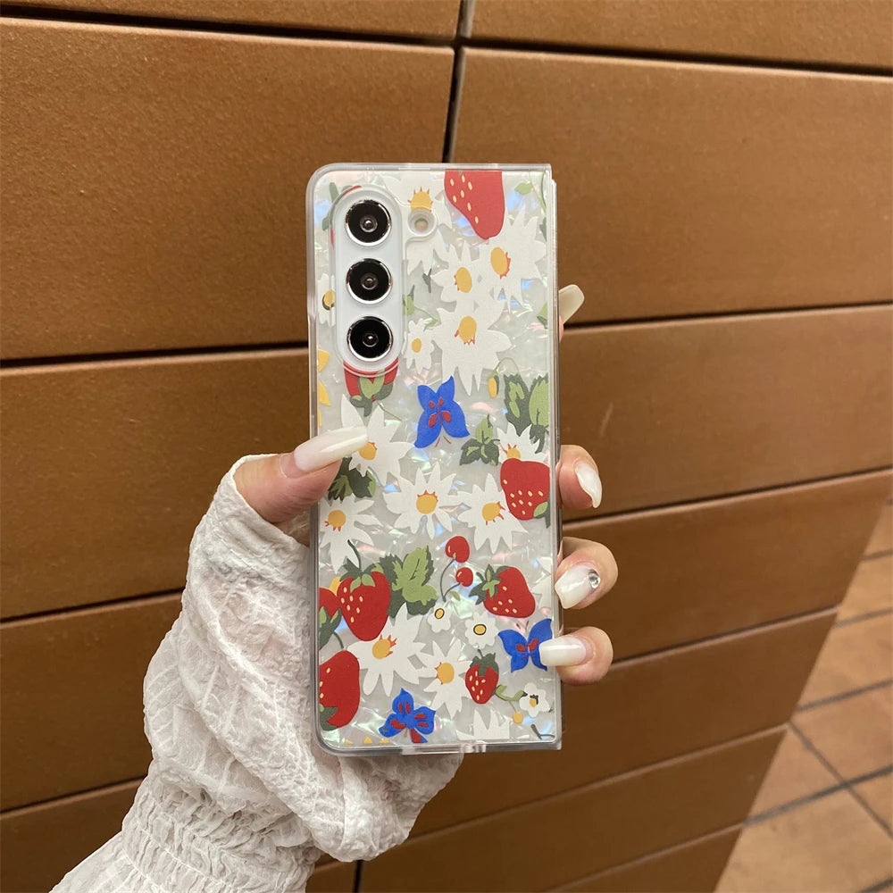for Samsung Galaxy Z Fold 7 5G Hard PC Phone Case Floral Shell for Z Fold 7 6 5 4 3 Drop-Proof Protective Cover
