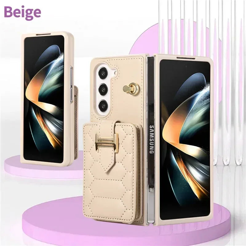 Crossbody Lanyard Leather Phone Case for Samsung Galaxy Z Fold 6 5 4 3 Fold6 Fold5 Fold4 Fold3 Wrist Rope Wallet Card Cover Etui