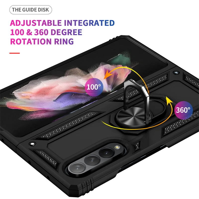 For Samsung Galaxy Z Fold3 5G ZFlod3 Case Magnetic Car Holder Ring Stand Shockproof Armor Phone Case For Sumsung Z Fold 3 Cover