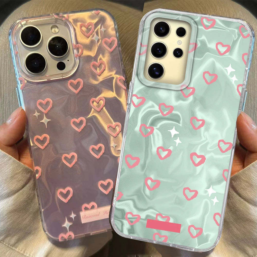 Pink Heart Love Women Girls Pattern Phone Case For Samsung Galaxy S24 S22 S23 S25 Edge S21 Plus S20 FE Ultra Shell Back Cover