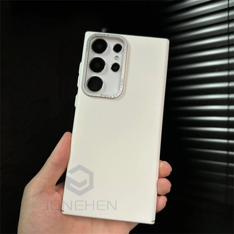 Slim Solid Color Skin Friendly Matte PC Case For Samsung Galaxy S24 S23 Ultra S22 Plus Luxury Alloy Len Hard Shockproof PC Cover