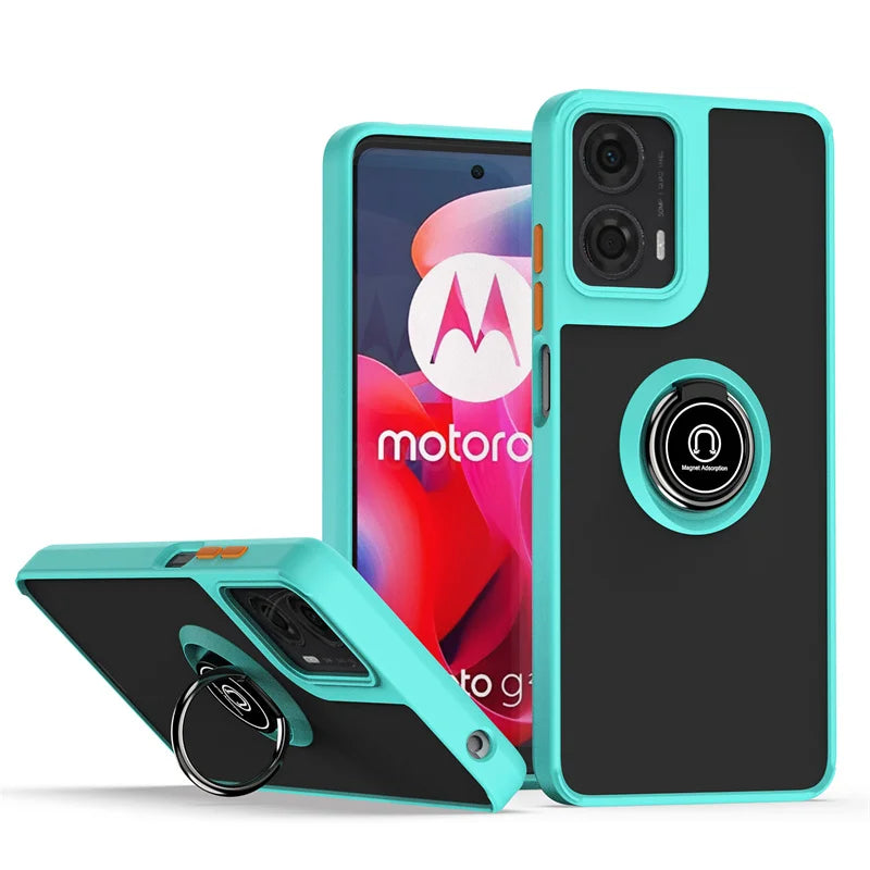 Matte Armor Case For Motorola Moto G35 G55 G85 5G G04 G04S G24 G34 G54 G84 Edge 50 Pro E14 Cover Ring Stand Holder Coque Fundas