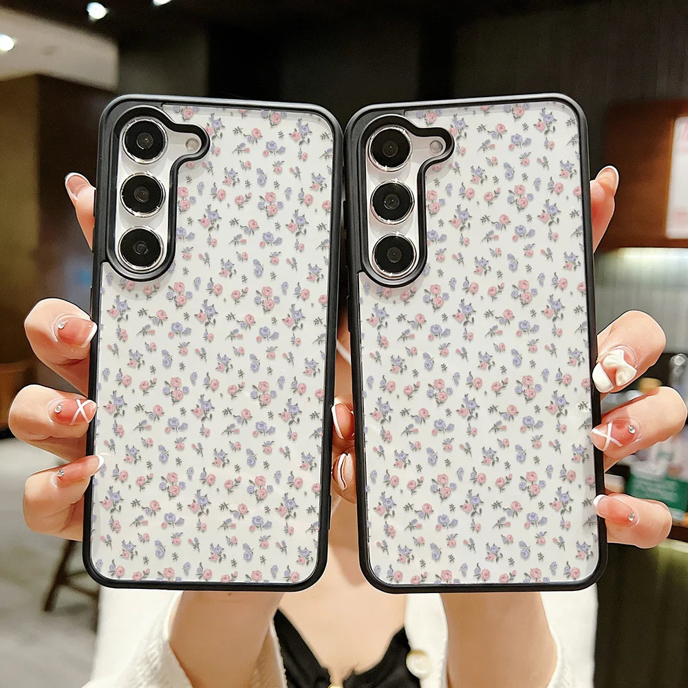 Floral Shockproof Phone Case For Samsung A16 A56 5G A55 A54 A36 A17 A15 A16 A07 S25 S26 Ultra S24 FE S23 Clear Hard Cover Fundas