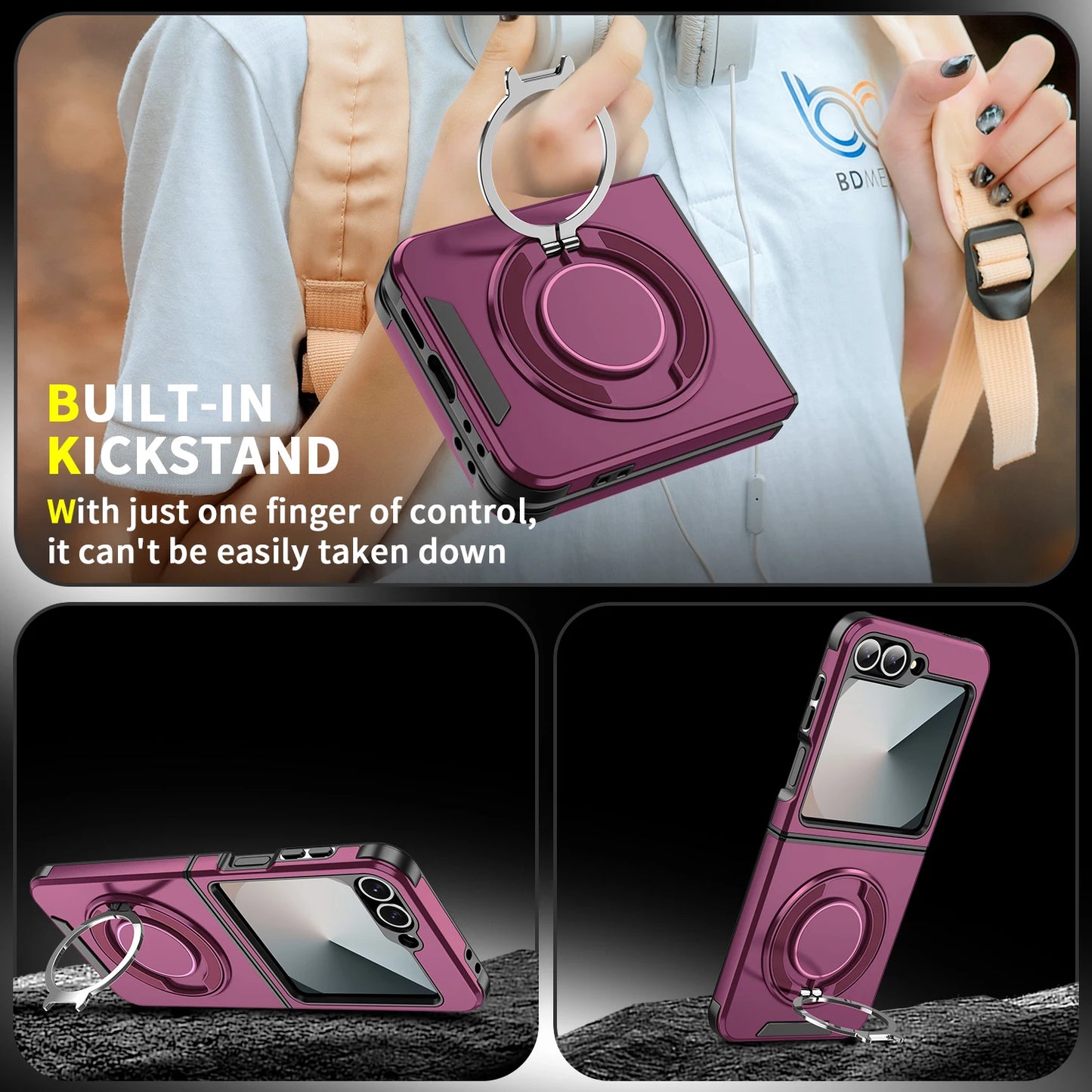 Phone Case for Samsung Galaxy Z Flip 8 7 6 Flip7 FE 360 Degree Rotating Magnetic Bracket Shockproof Armor Protection Back Cover