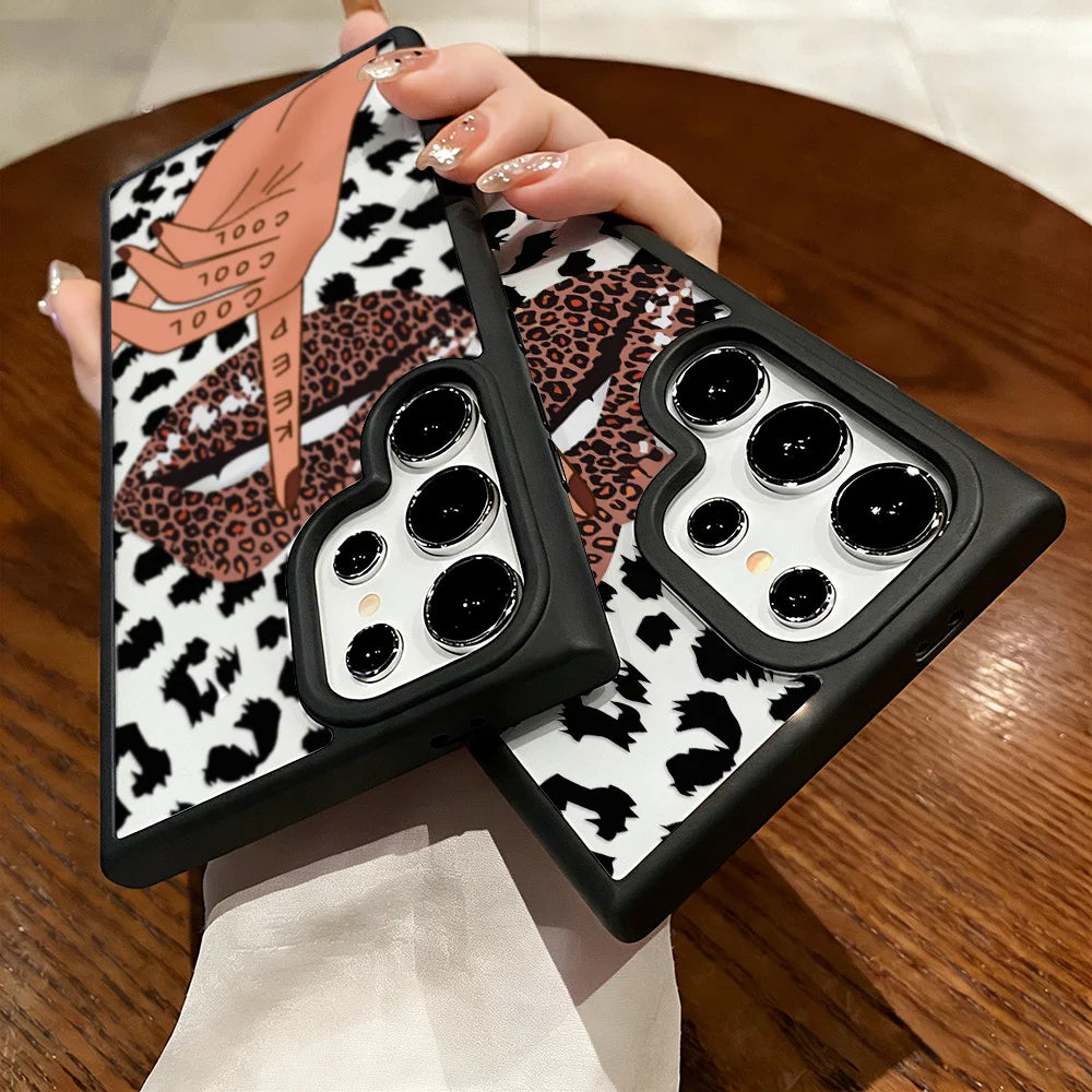Silicone Matte Phone Case For Samsung A56 5G A17 A16 A55 A54 A15 A07 A06 A36 A35 A26 A25 A05s A12 A13 A14 A34 Leopard Lips Cover