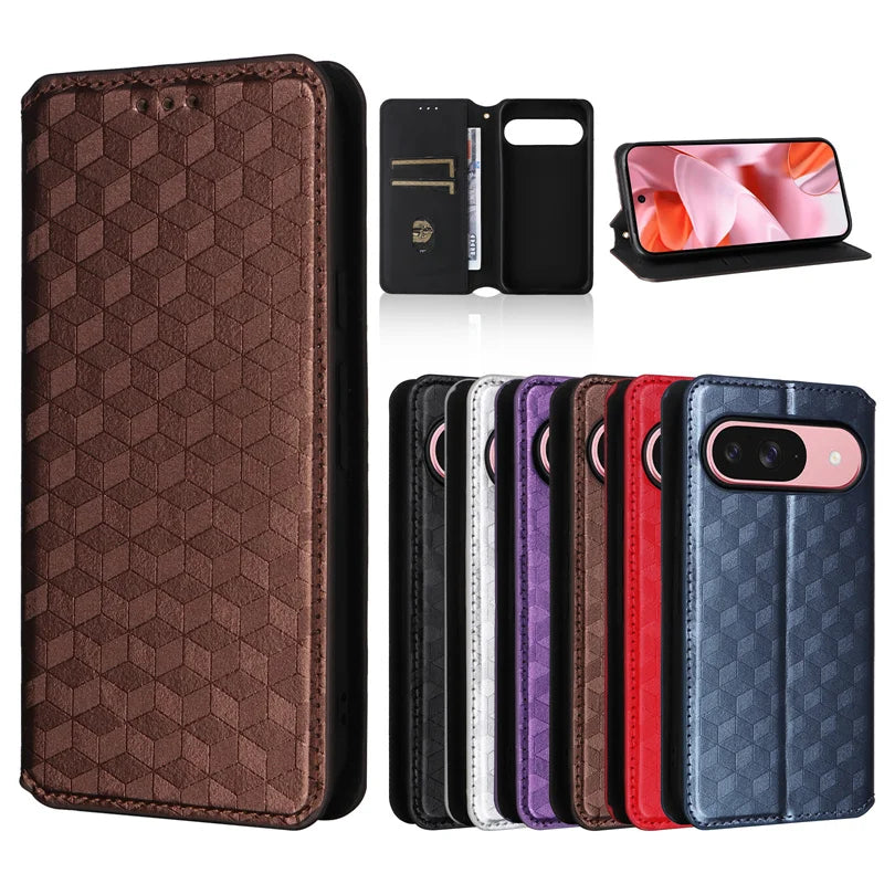For Google Pixel 10 10 Pro stereoscopic lines flip wallet skin PU case purse For Google Pixel 10 Pro 3D Magnetic Phone Cover