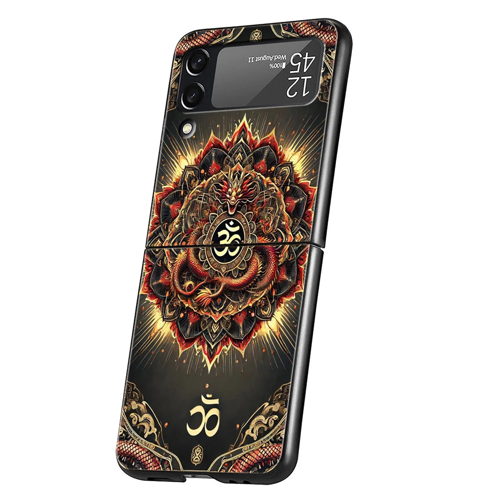 Indian Pattern Mandala Hard PC Phone Case For Samsung Galaxy Z Flip 7 6 5 4 Black Cover For Galaxy Z Flip 3 Foldable Capas Coque