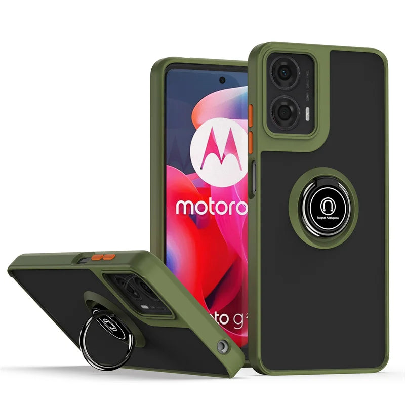 Matte Armor Case For Motorola Moto G35 G55 G85 5G G04 G04S G24 G34 G54 G84 Edge 50 Pro E14 Cover Ring Stand Holder Coque Fundas