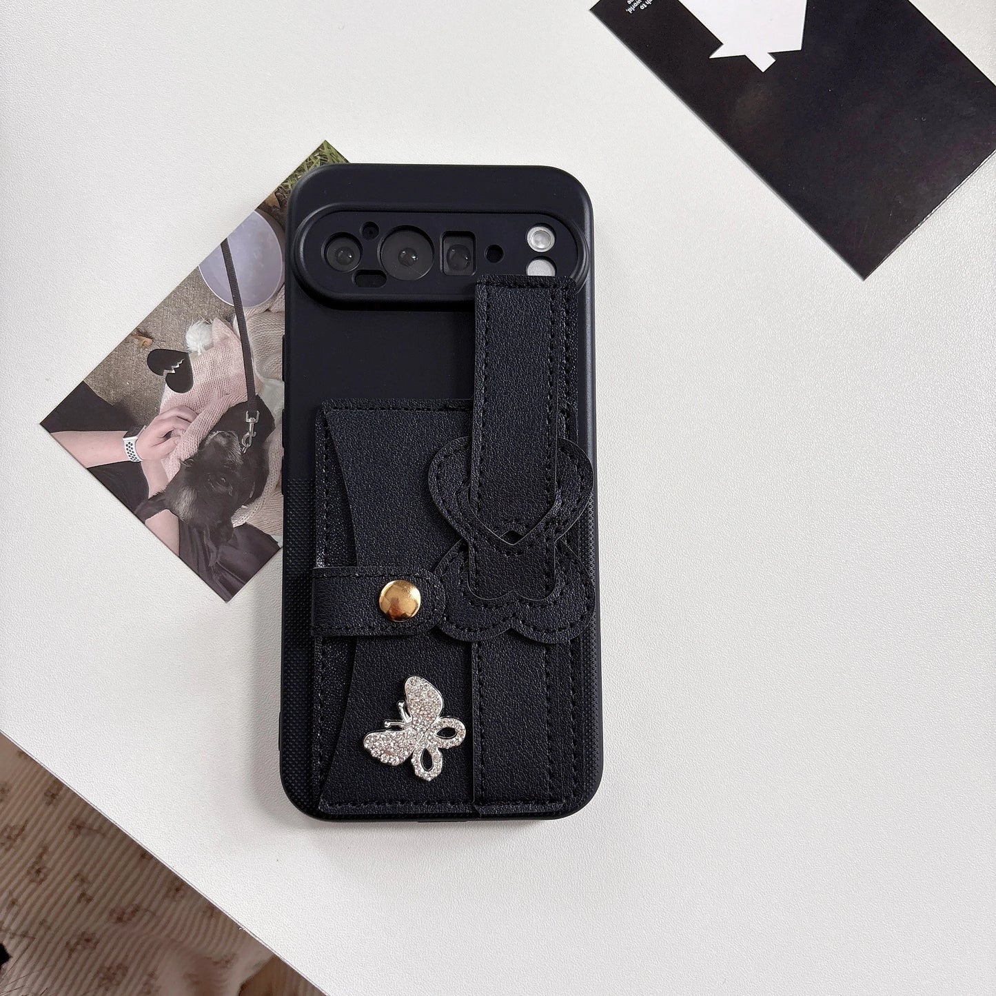 Polka Dot texture Wrist Wallet Card Bag Holder Butterfly Phone Case For Google Pixel 10 Pro 9 9A 6 7 Pro 8 10A Shockproof Cover