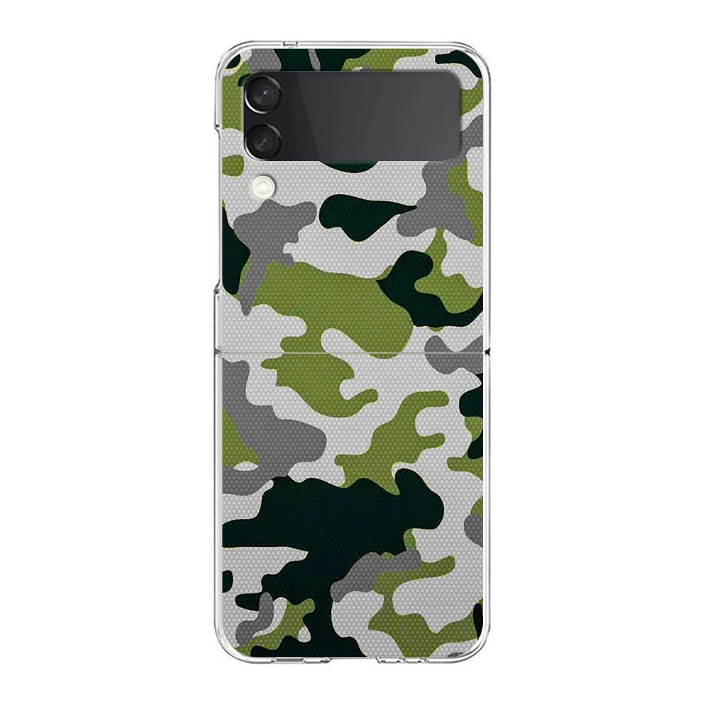 Camouflage Camo Military Phone Cover For Samsung Galaxy Z Flip 7 6 5 4 Case Transparent For Samsung Z Flip 3 Hard PC Foldable