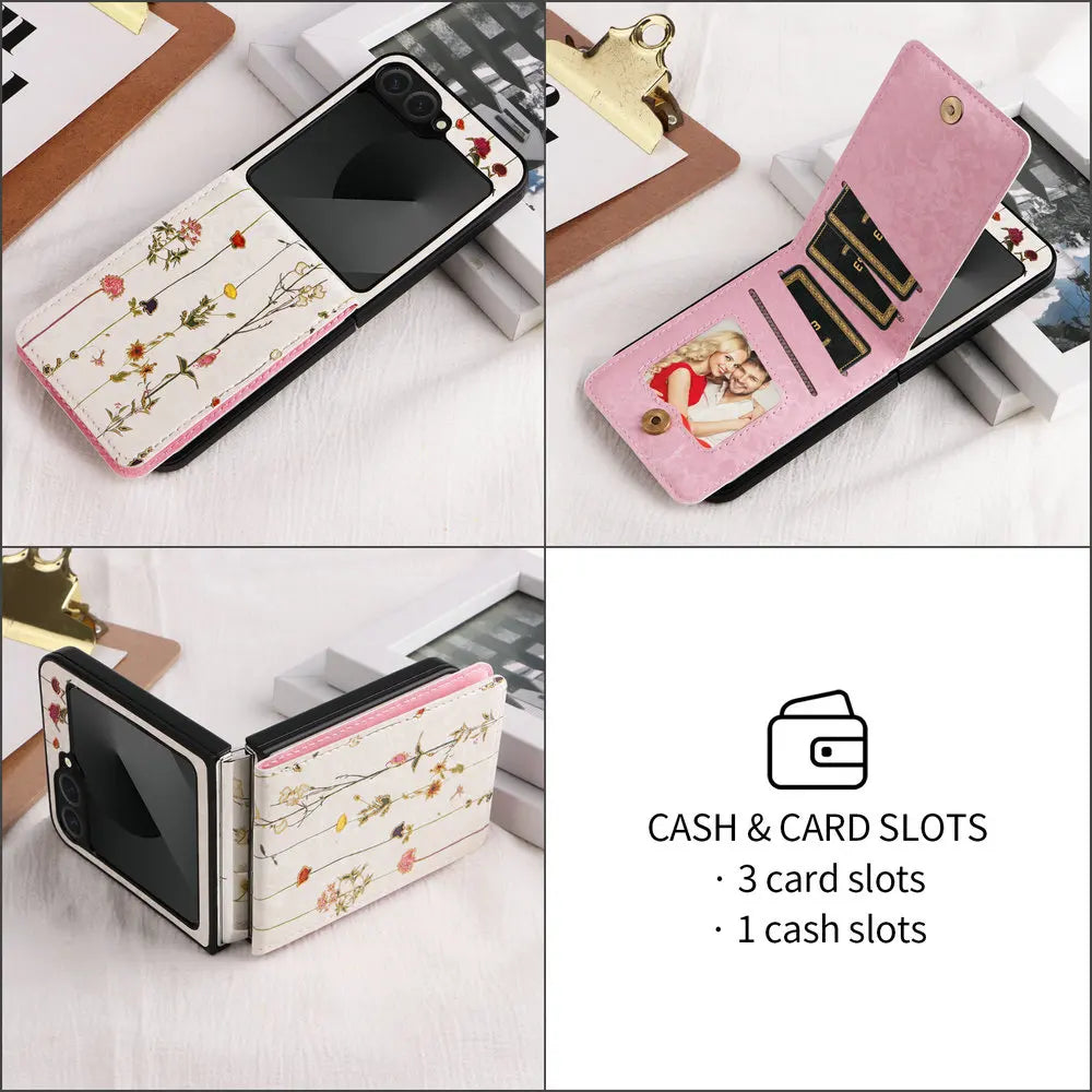 Wallet Double Button Floral Leather Card Coque for Samsung Galaxy Z Flip 7 5G 2025 Luxury Case ZFlip 7 SE Flip7 6 5 Magnet Cover