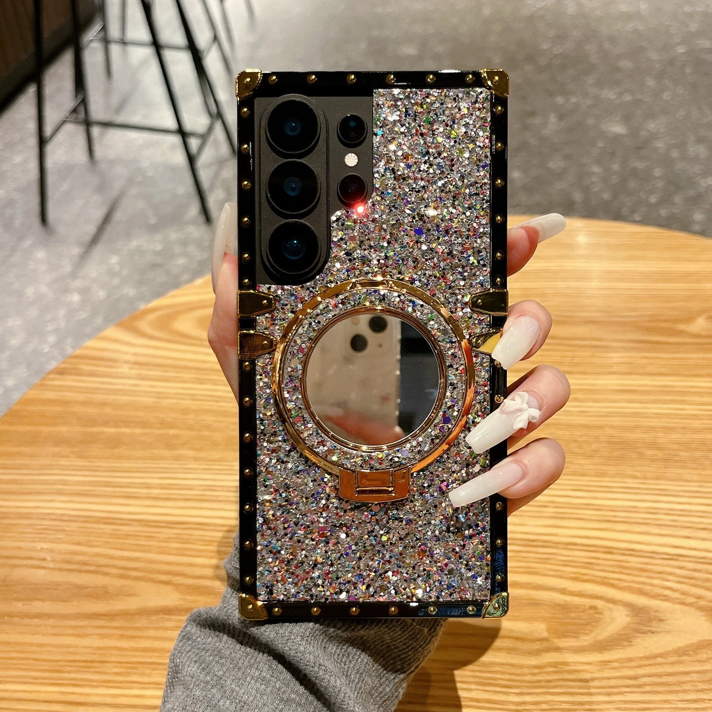 High-End Glitter Makeup Mirror Stand Magnetic Phone Case for Samsung S26 Ultra S25 plus S24FE S23 S22 Protective Cover