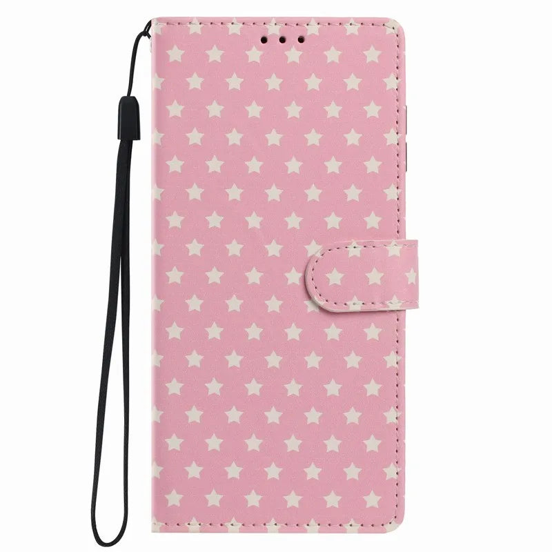 Cute Stars Leather Case For Motorola Moto G8 Edge 50 Pro 40 Neo 60 Fusion 70 Stylus One Action ThinkPhone 25 Wallet Phone Cover