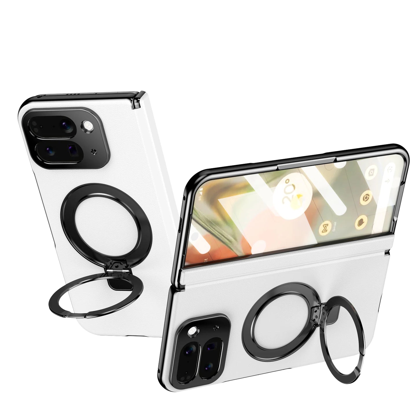 Foldable Magnetic Ring Stand Leather Case For Google Pixel 10 Pro Fold Bracket Cover Magnetic Pivot With Glass Screen Protector