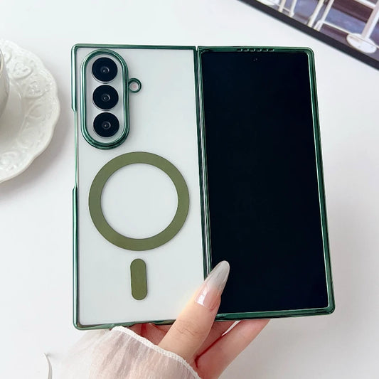 Electroplated Transparent Magnetic Case For Samsung Galaxy Z Fold 3 4 5 6 7 ZFold7 Fold6 5G Plating Clear Shockproof Back Cover