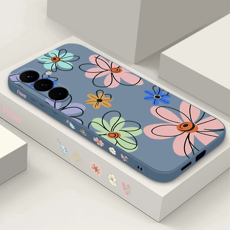 Cute Cartoon Flowers Lanyard Case For Samsung Galaxy S25 Ultra S24 S23 S22 Plus S21 FE A15 A16 A35 A36 A54 A55 A56 5G Capa Coque