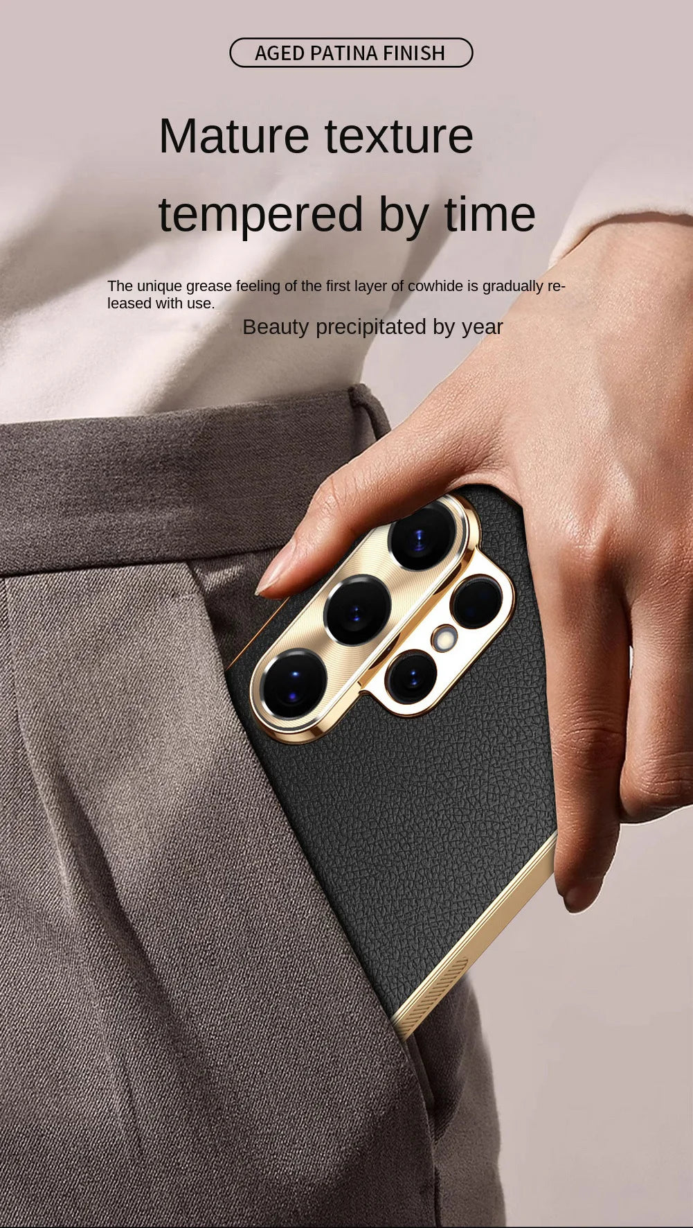 First Layer of Cowhide Lychee Texture Electroplated Frame Case For Samsung S26 Ultra S26 + Galaxy S25 Ultra S25 FE Edge Cover