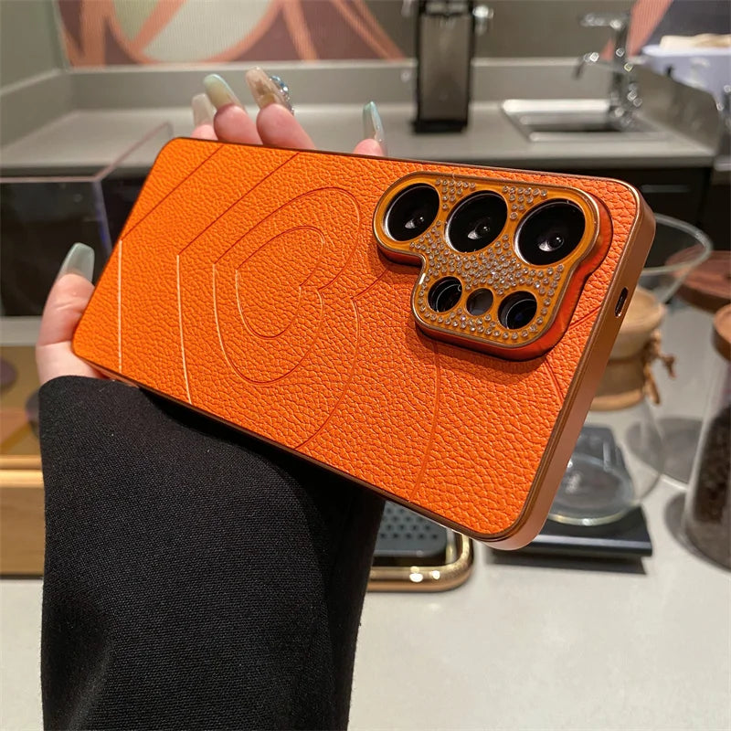 Diamond Camera Love Heart Leather Cases For Samsung S26 S25 S24 S23 S26Ultra Plus A07 A17 A35 A36 A53 A54 A55 A56 A37 A57 Cover