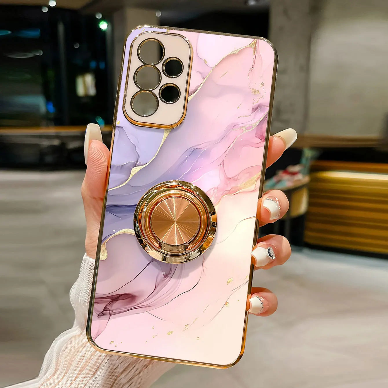 Luxury Plating Marble Pattern 360°Ring Holder Phone Case For Samsung Galaxy S25 Ultra S24 S23 FE S22 S21 S20 S10 Plus Back Cover