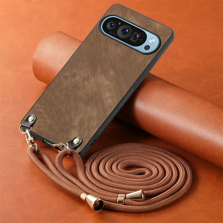 Luxury Case For Google Pixel 11 Pro XL 5G Crossbody Strap Armor Leather Back Etui Pixel 11 Pro Shockproof Funda