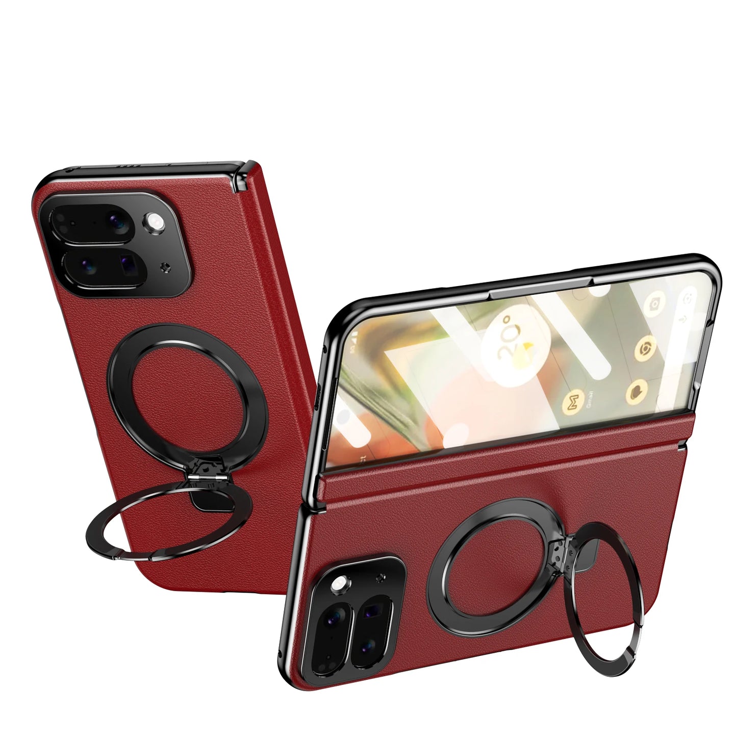Foldable Magnetic Ring Stand Leather Case For Google Pixel 10 Pro Fold Bracket Cover Magnetic Pivot With Glass Screen Protector