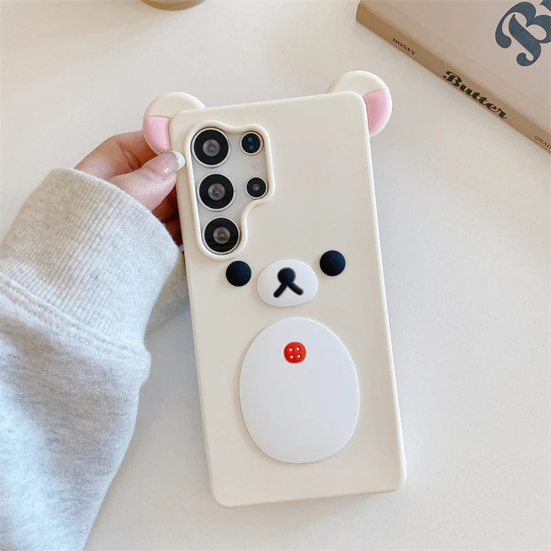 Cartoon Cute 3D Pink Ears Big Mouth Bear Silicone Soft Case for Samsung Galaxy S25 Ultra S24 Plus S25Ultra S25+ S 25 Back Cover
