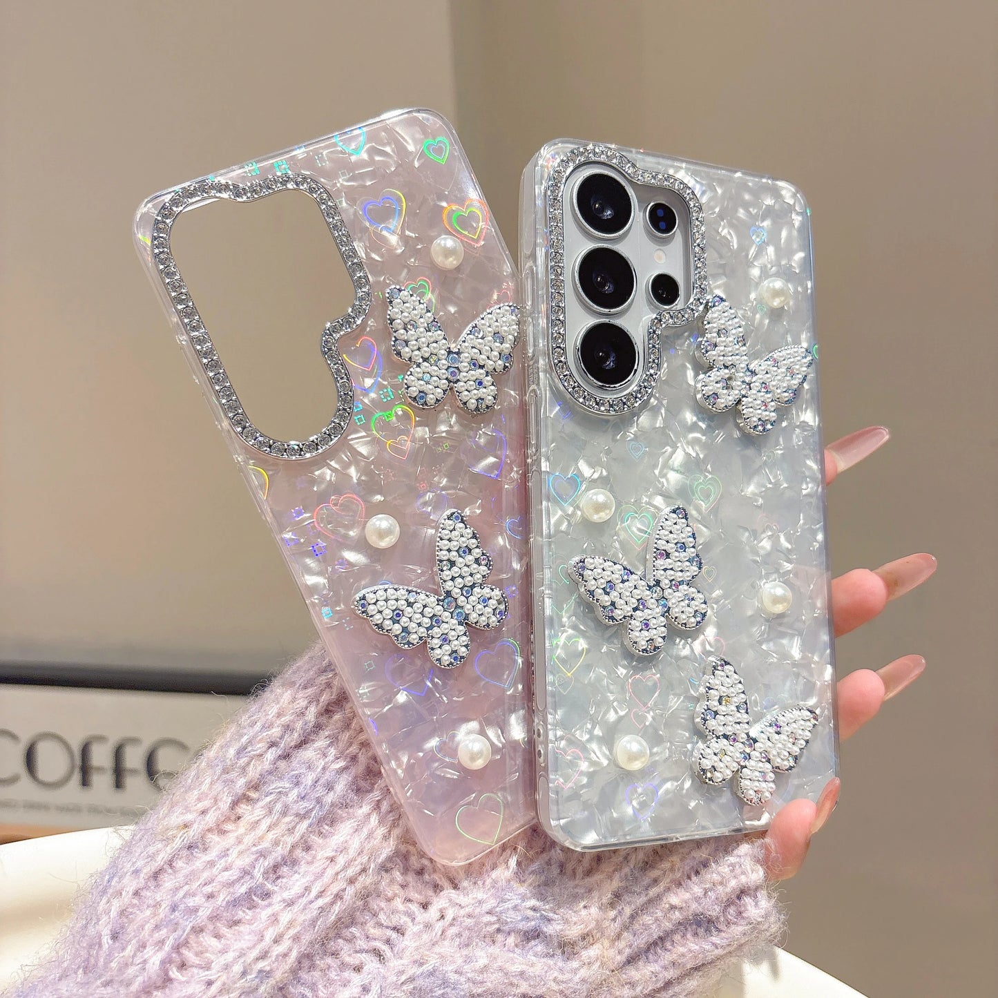Pearl Butterfly Cover For Samsung Galaxy S26 S25 S24 S23 Ultra Plus FE Edge S26ULTRA Luxury Shining Love Heart Phone Case