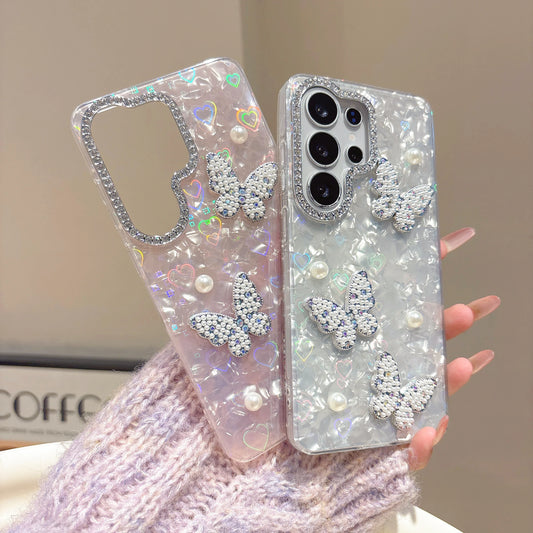Pearl Butterfly Cover For Samsung Galaxy S26 S25 S24 S23 Ultra Plus FE Edge S26ULTRA Luxury Shining Love Heart Phone Case