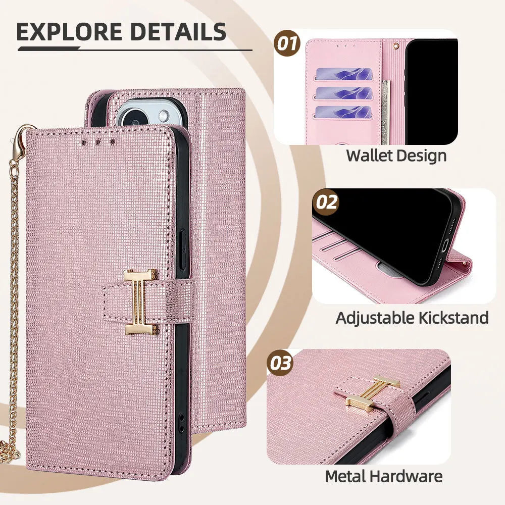 Metal Shoulder Strap Case for Google Pixel 10 Pro XL 10A 9 9A 8 8A 7 7A 6 6A Luxuty Crossbody Leather 3 Cards Wallet Flip Cover