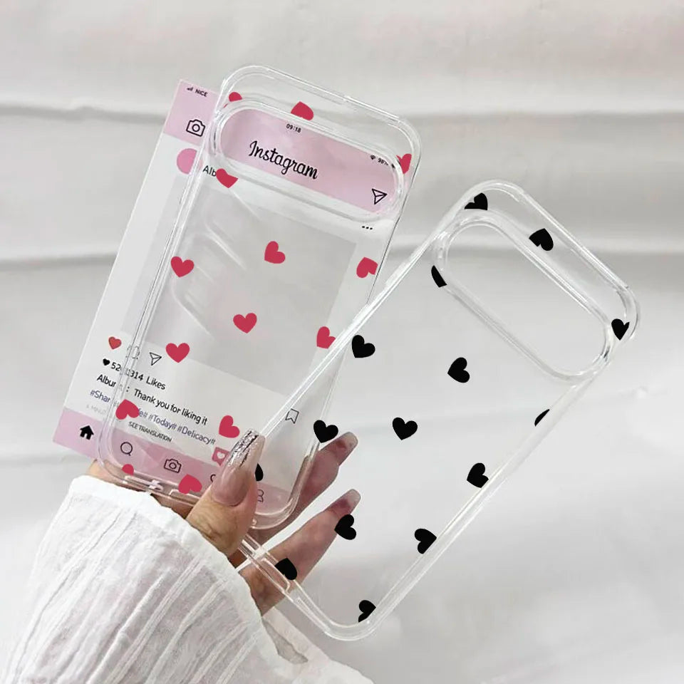 Cute Pink Black Love Heart Phone Case For Google Pixel 10 Pro XL 9 8Pro 6 7 8 8A 5G Fashion Transparent Soft TPU Cover Fundas