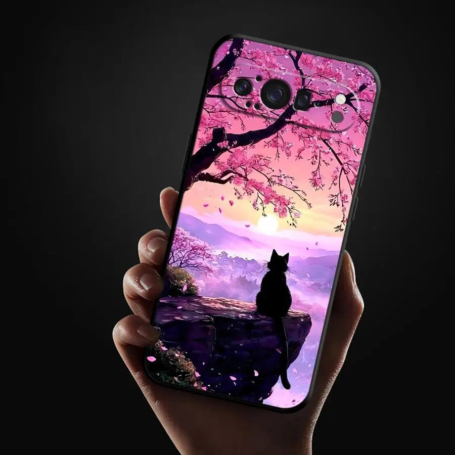 Funda Phone Cover Case for Google Pixel 10A 6 7 8 Pro 10 9 Pro XL 6a 7a 9a 8a Cartoon Night Sky Cat