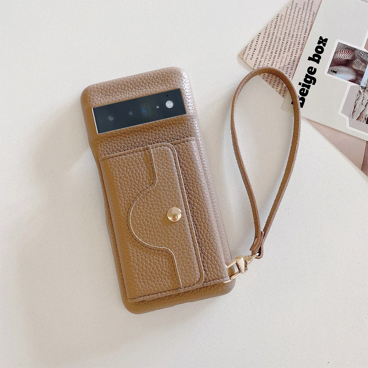 Luxury Litchi Peel Pattern PU Leather Case For Google Pixel 8 7 6 Pro 4 XL Small Mirror Card Holder Lanyard Wallet Cover