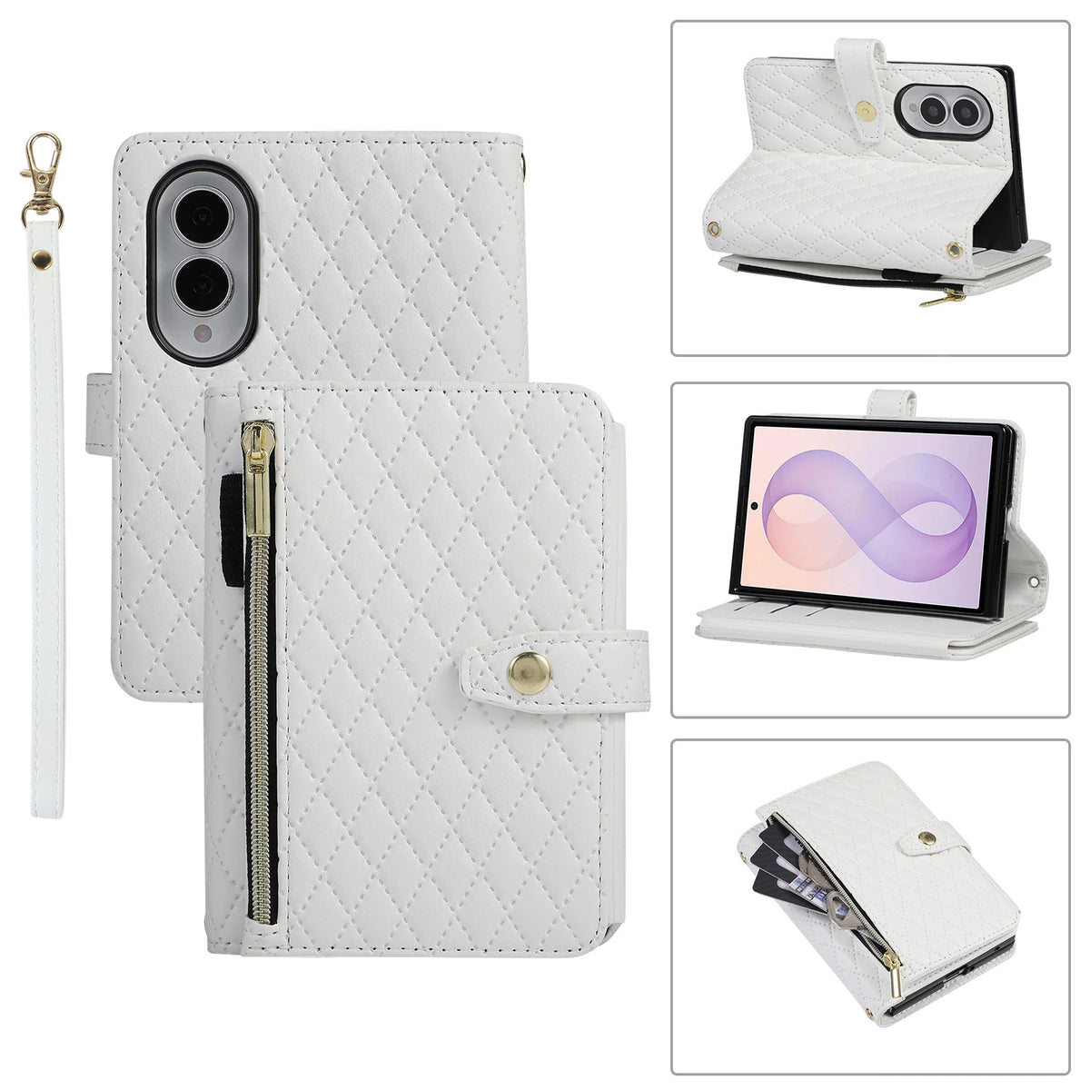 Crossbody Zipper Flip Multi Card Slots Quilted Leather Case for Samsung Galaxy Z Fold8 Fold 8 Wide Shockproof Book Stand Cover