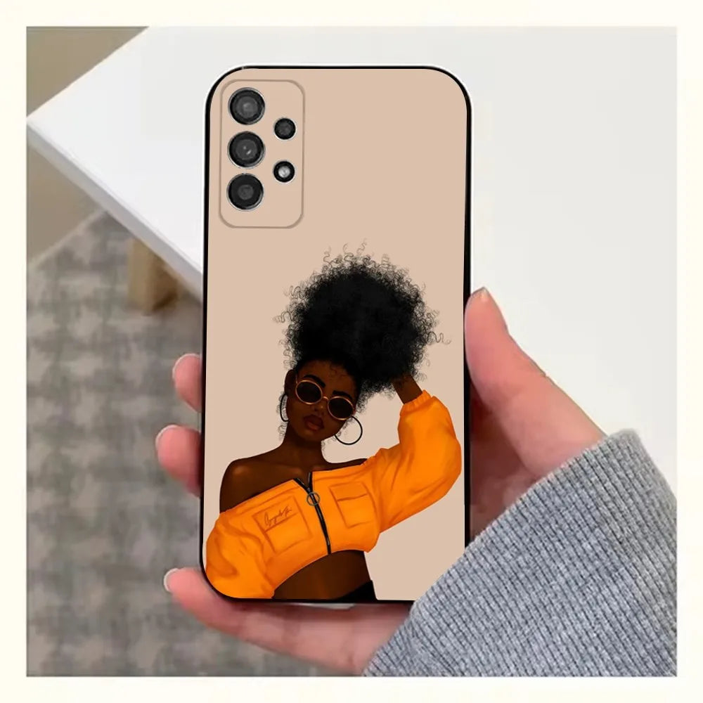 Black Girl A-Afro Phone Case For Samsung S25,S24,S23,S22,S20,S21,S10,Ultra,Plus,Lite,FE,Soft Silicone Black Cover