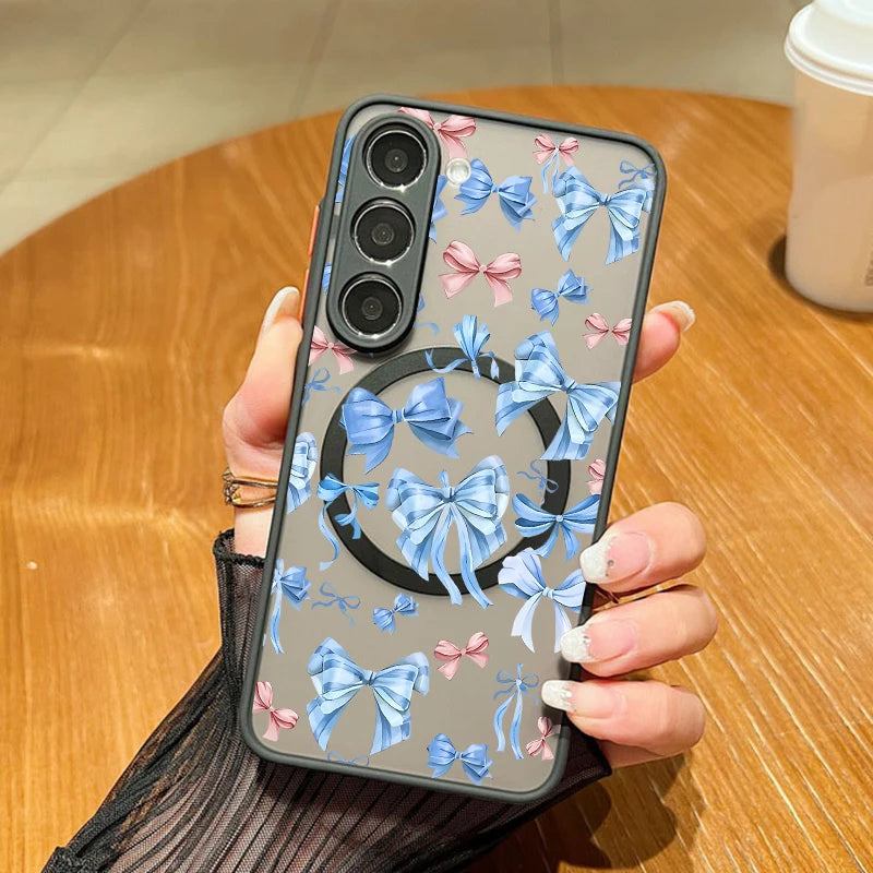 Flowers Print Phone Case For Samsung Galaxy A56 A36 A26 A16 A55 A15 S25 Edge S24 Plus S23 S22 Ultra S24 S23 FE Magnetic Cover