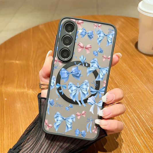 Flowers Print Phone Case For Samsung Galaxy A56 A36 A26 A16 A55 A15 S25 Edge S24 Plus S23 S22 Ultra S24 S23 FE Magnetic Cover