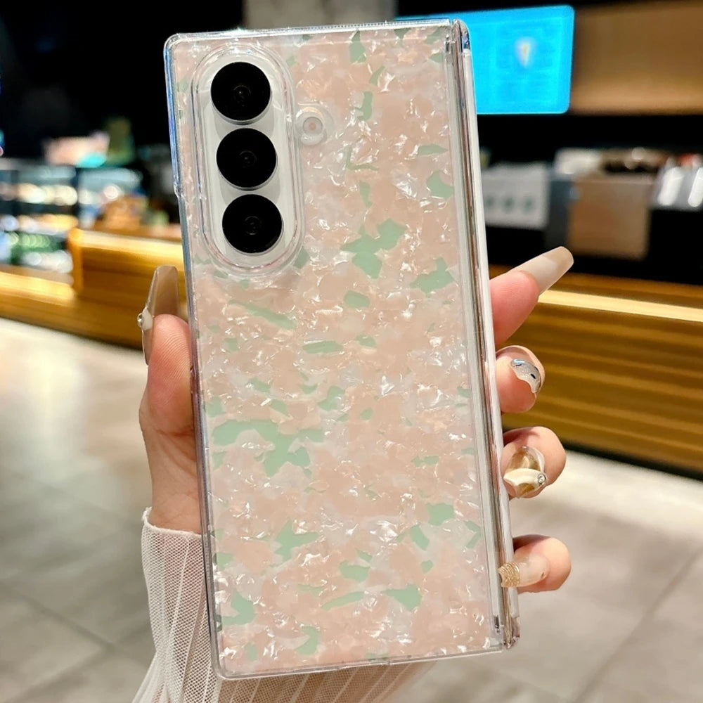 Gradient Colorful Shell Pattern Case For Samsung Galaxy ZFold 7 ZFold6 ZFold5 Strong Magnetic Central Axis Shockproof Hard Cover