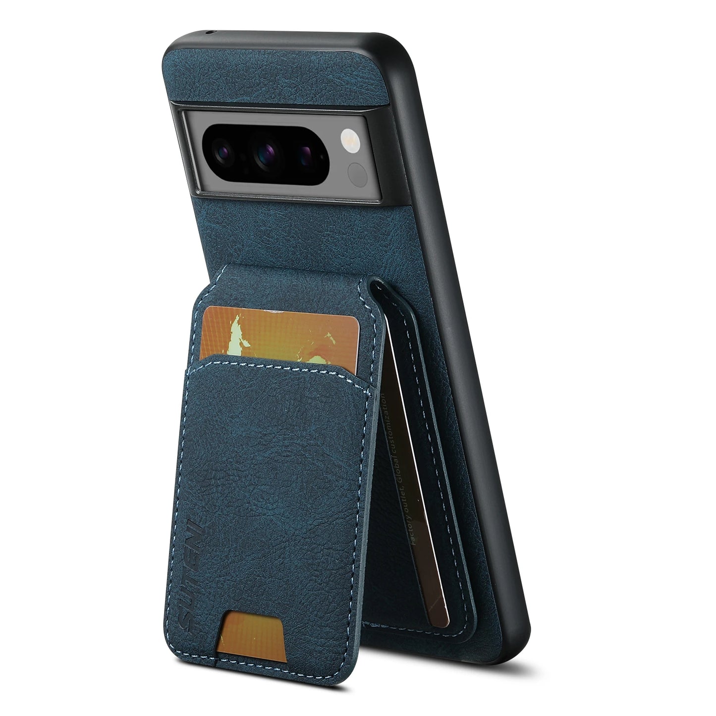 Lychee SUTENI Luxury Faux Leather Stand Card Holder Phone Case Frosted Feel for Google Pixel 10 9 Pro XL 8 Pro 7 6 A Cover