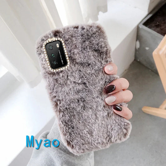 Hot Pink Phone Case For Google Pixel 9 9A 10 Pro 8 8A 7 7A  6 6A 5 5A Cady Color Fluffy Plush Fur Warm Soft Cover For Pixel 8